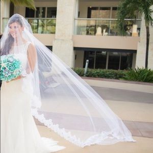 Cathedral Vail with beaded lace and blusher